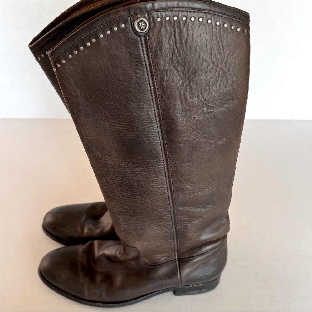 FRYE Melissa Button Stud Boots Brown Leather Women’s Size 7.5 B Western Riding